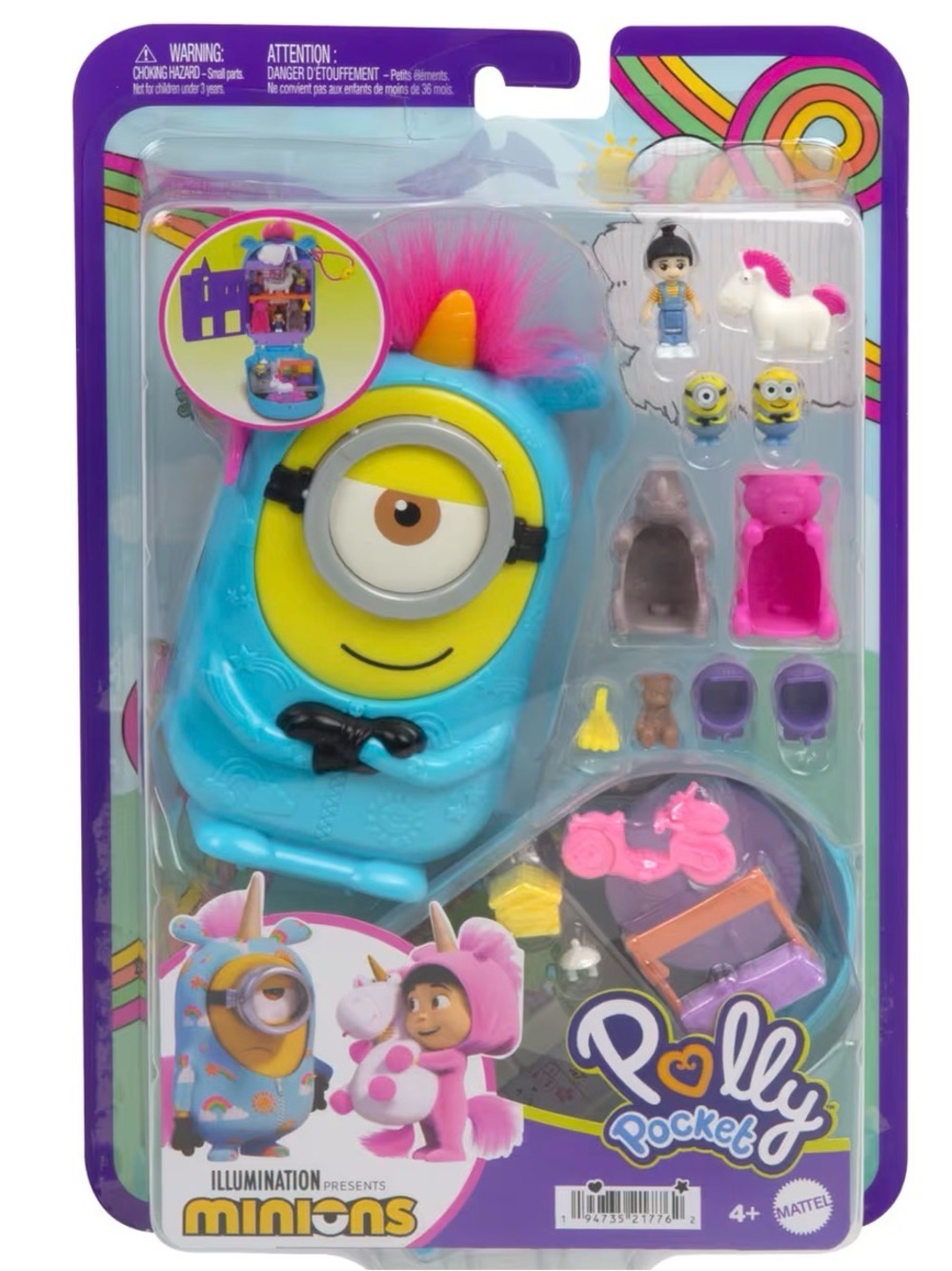 Polly Pocket Minions Compact Playset by Mattel, featuring Minion-shaped case NWT